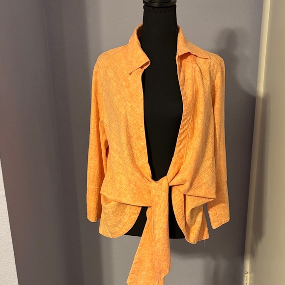 Mishca Tops - Mishca Woman’s Orange/White Open Front Tie Waist Top